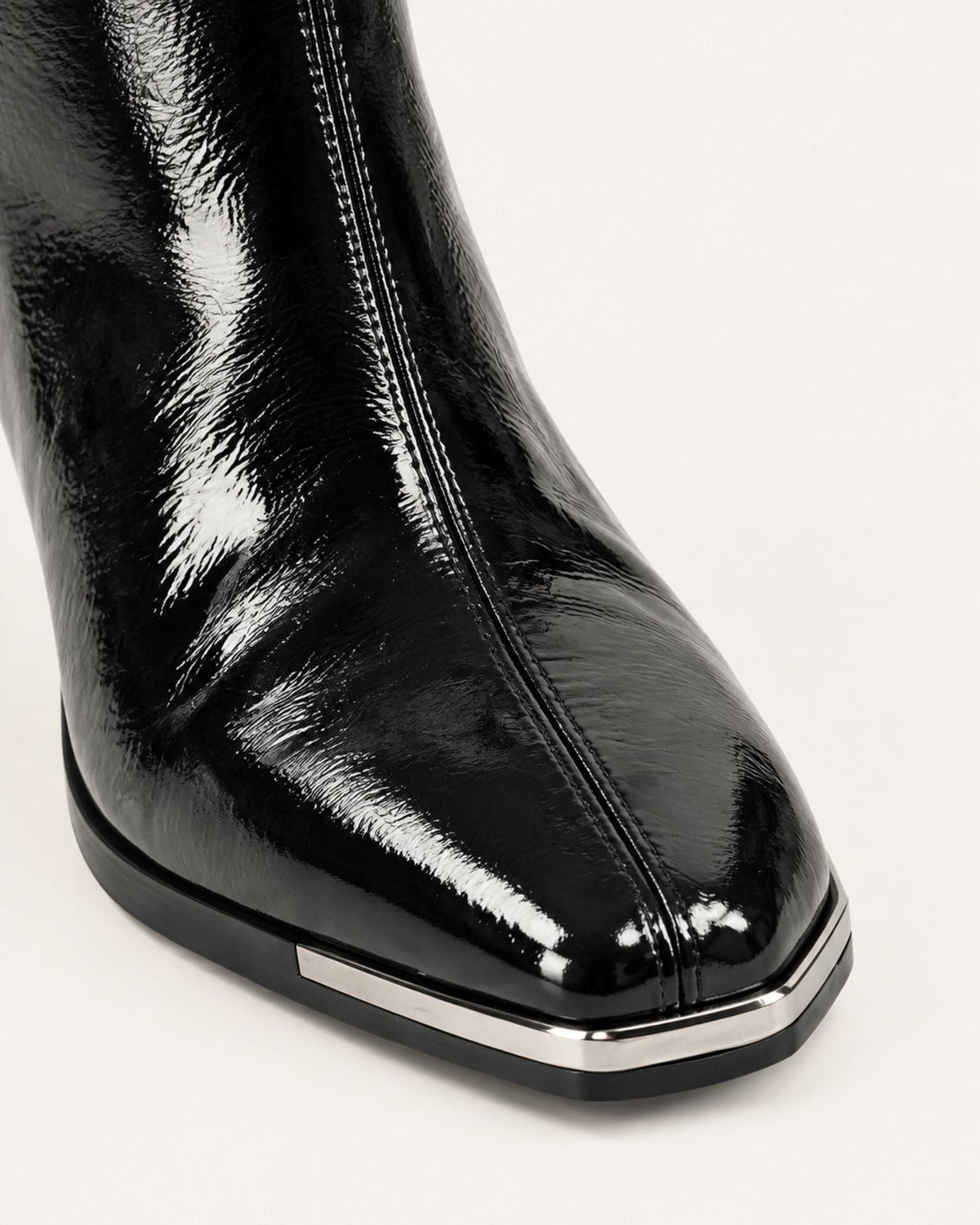 Patent Leather Block Heel Stretch Chelsea Ankle Boots – Black – view 5