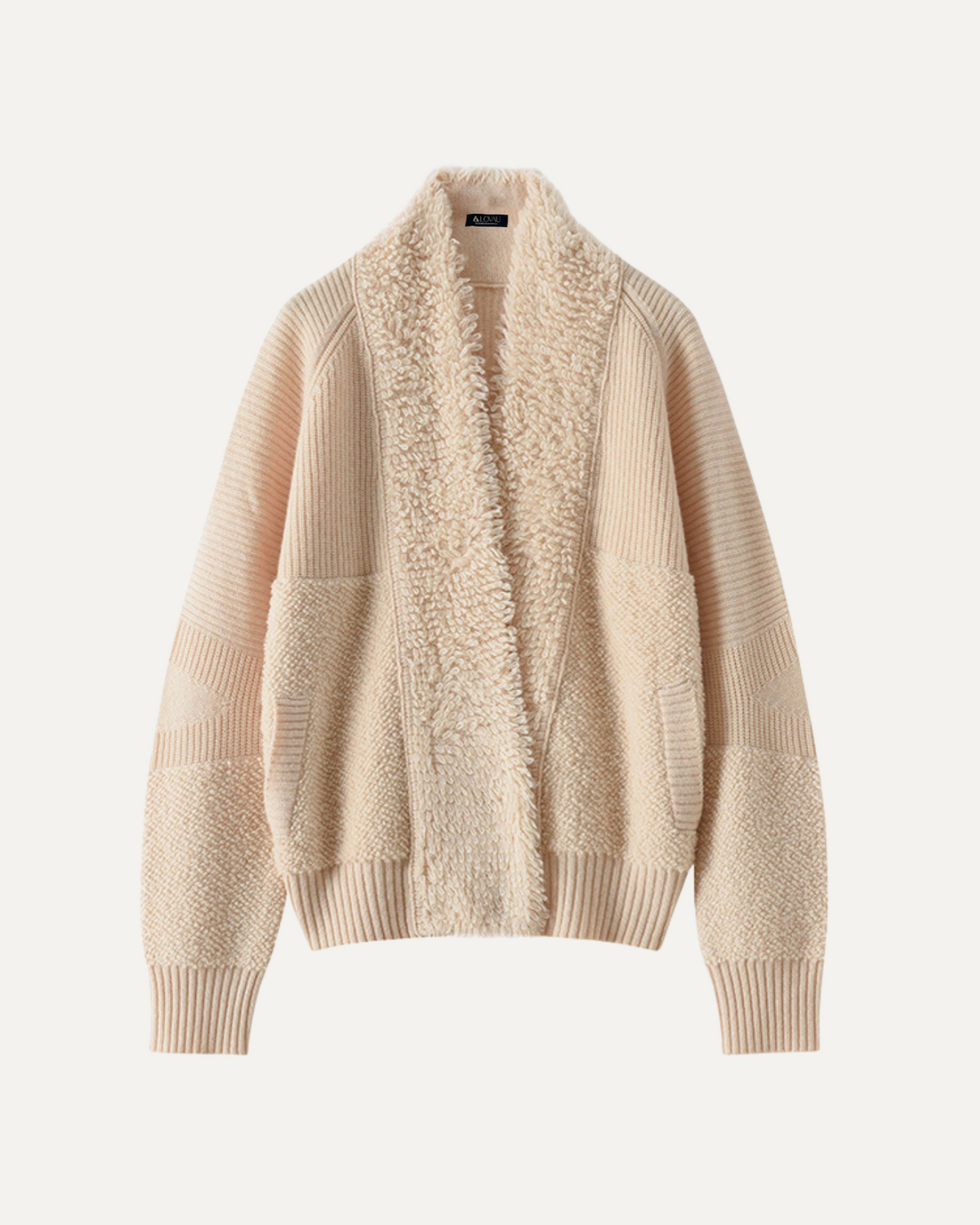 Rina Cashmere Coat with Lapel Collar and Deep Pockets – Green Velvet Rice – view 1