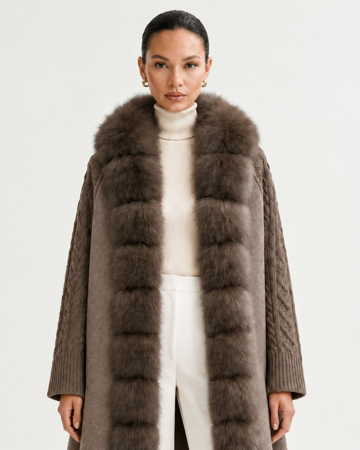 Zira Belted Long Wool Coat with Front Placket Trim – view 2