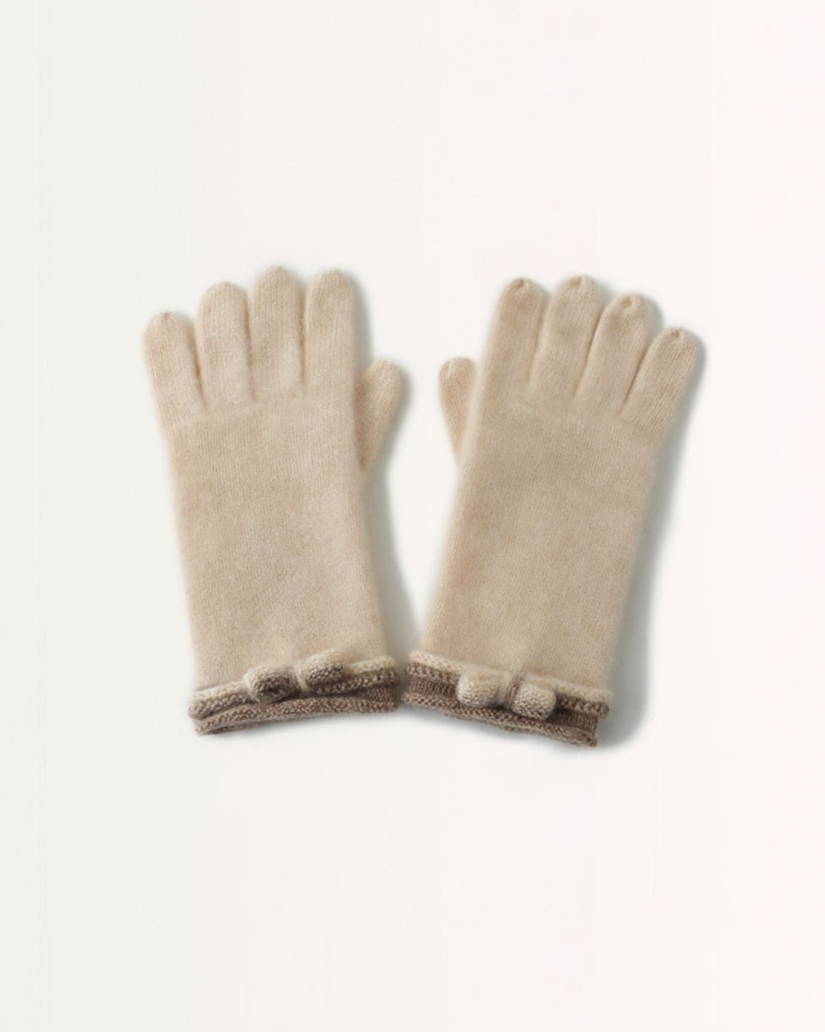 Thickened Knit Pure Cashmere Gloves with Matching Bow