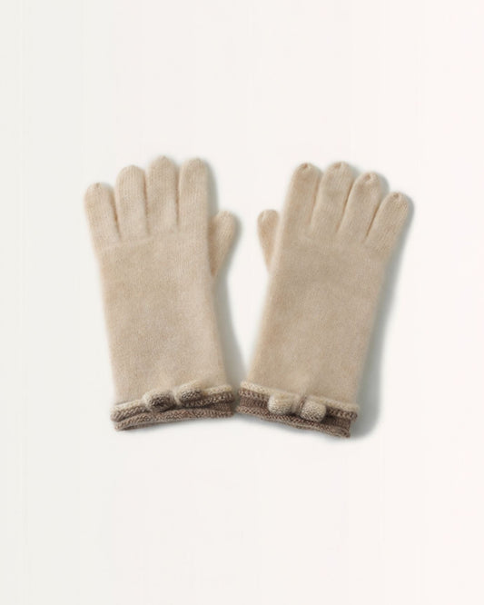 Thickened Knit Pure Cashmere Gloves with Matching Bow