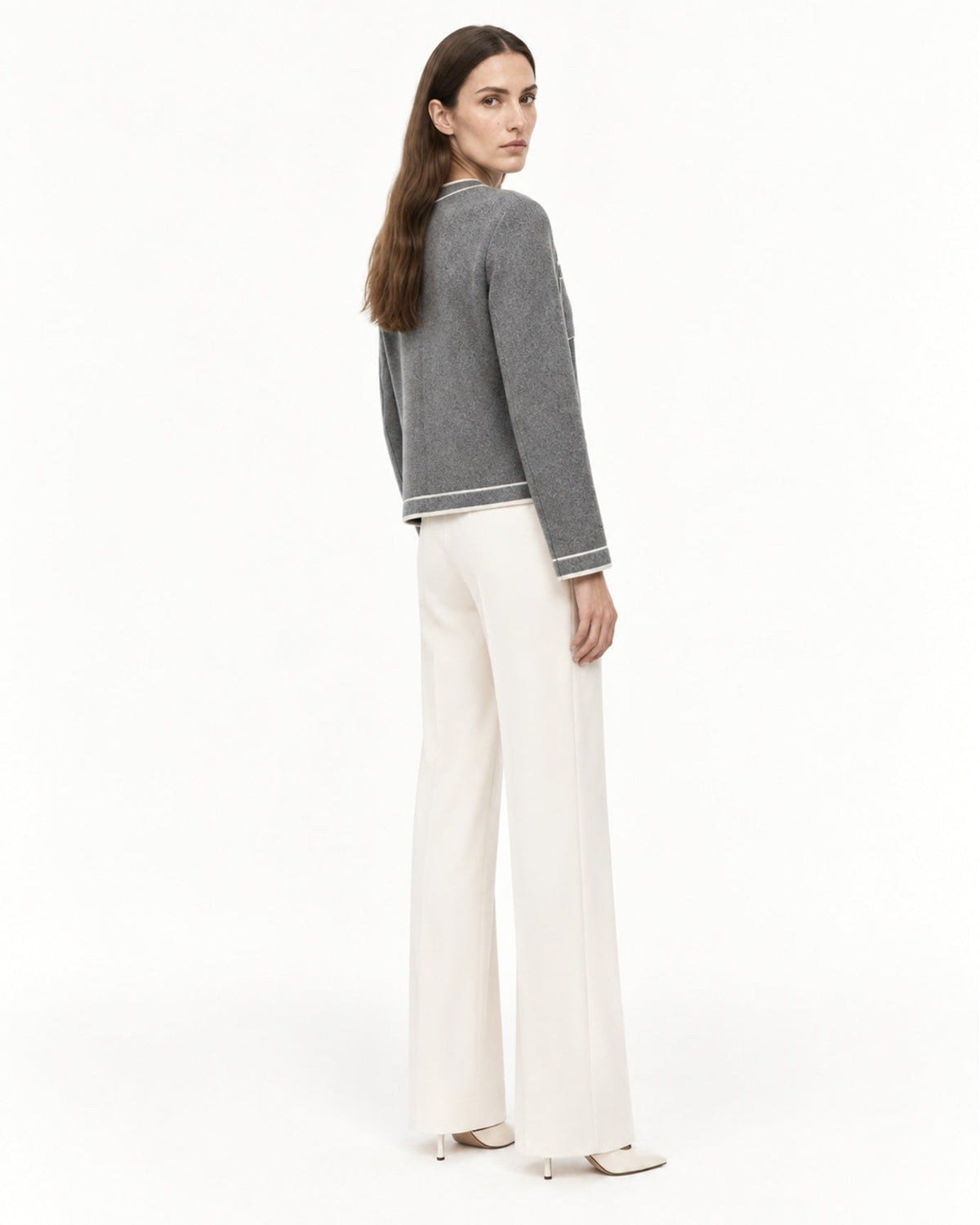 Cashmere Colourblock Crew Neck Knit Cardigan – Grey – view 3