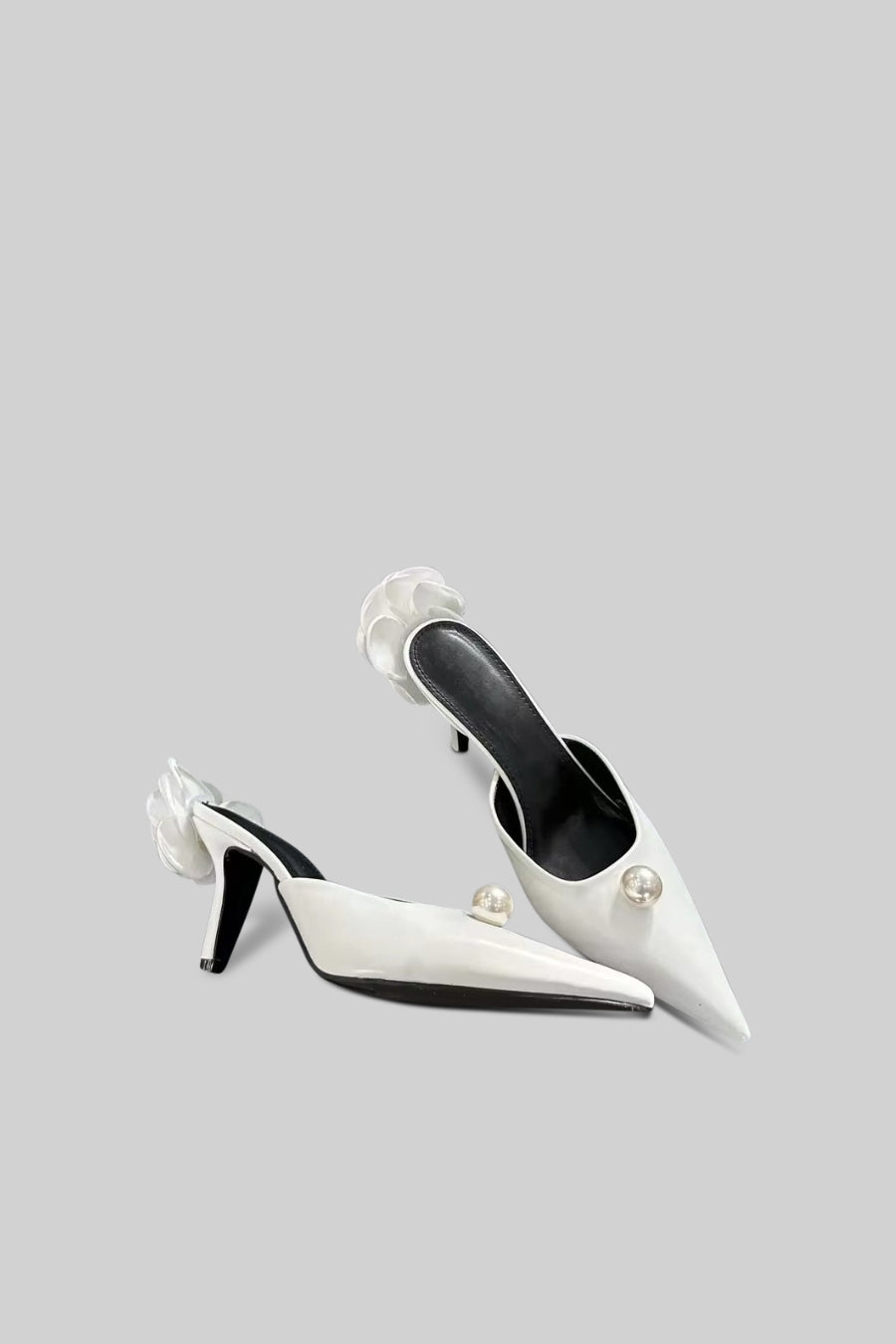 Satin Low Heel Sandals with Pearl and 3D Flower Detail – White