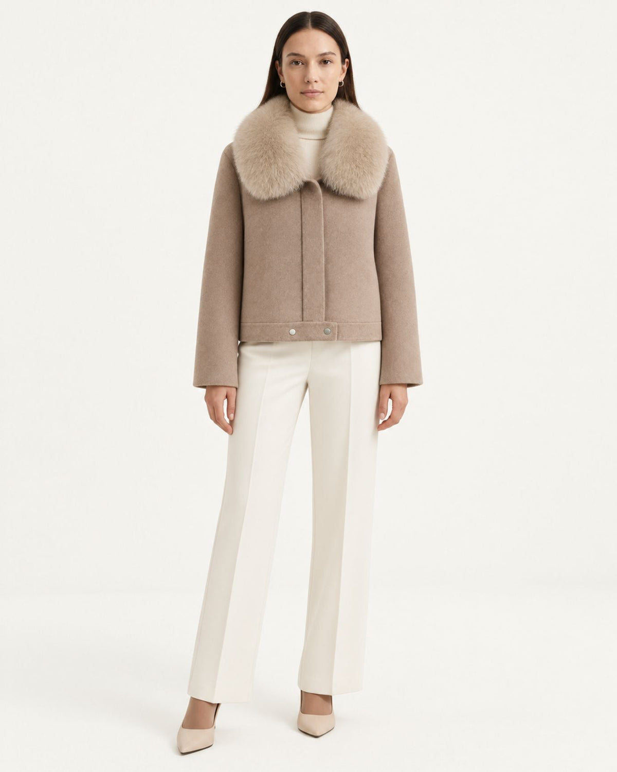Short Double-Faced Wool Coat with Single Button – view 12