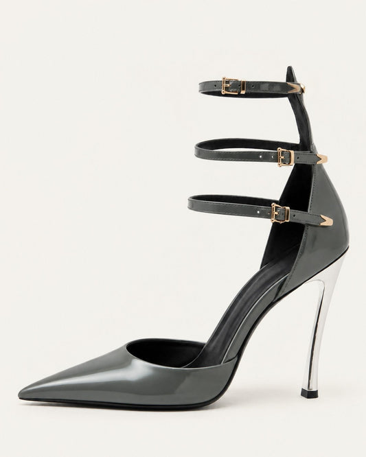 Pointed-Toe Patent Ankle-Strap Pumps with 10.5cm Heel