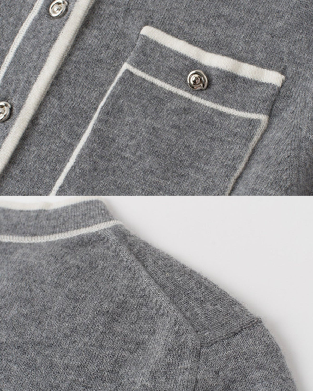 Cashmere Colourblock Crew Neck Knit Cardigan – Grey – view 6