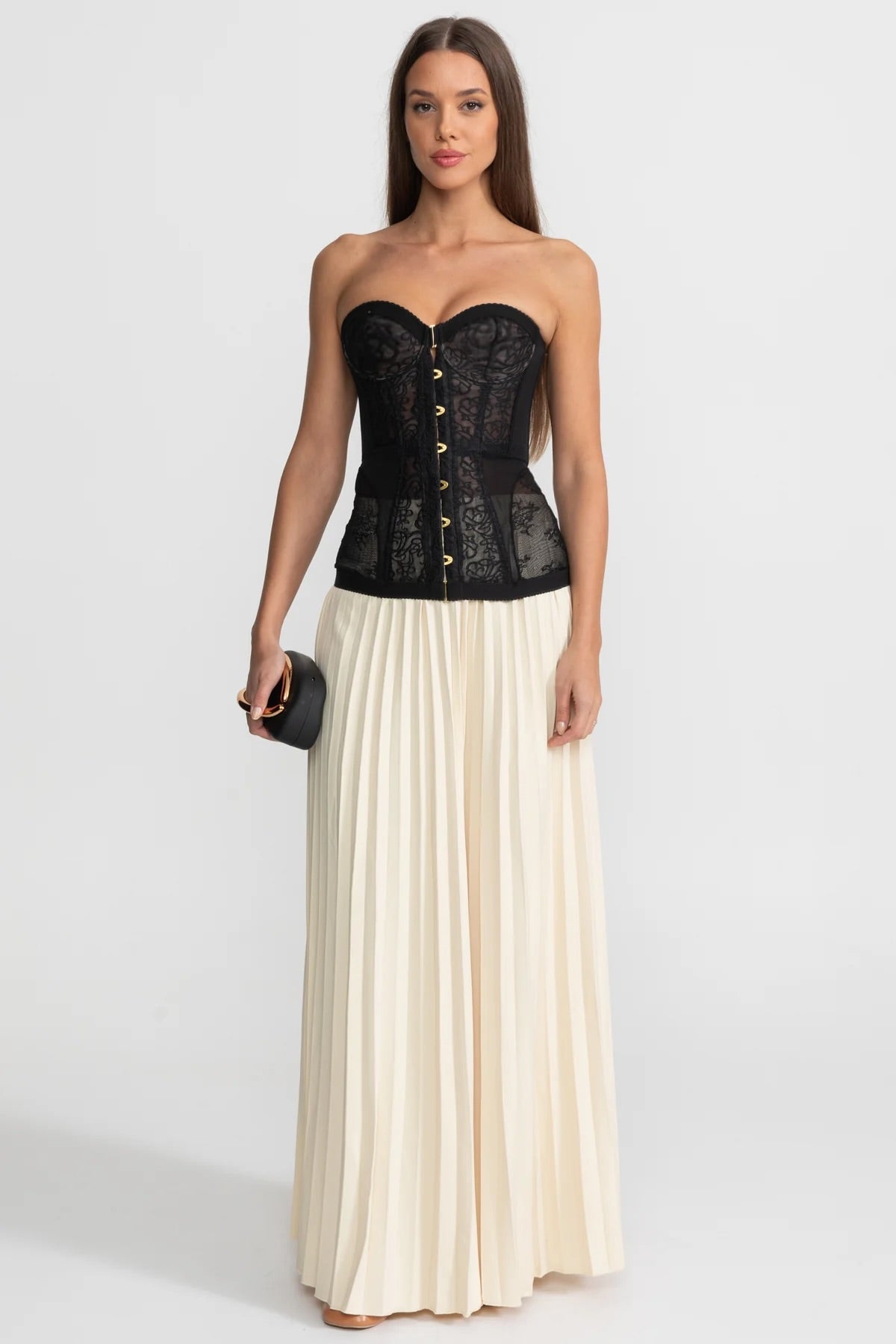 Strapless Lace Corset Top with Boning and Front Hook Closure – Black – view 5