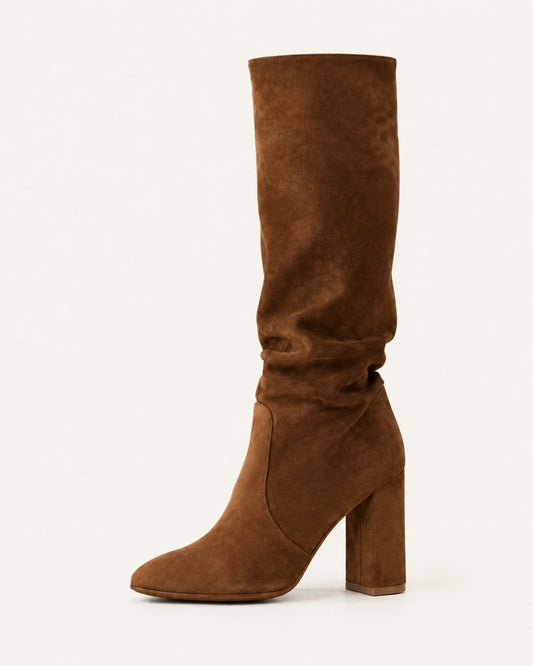 Pointed Toe Sheepskin Leather Tall Boots – Brown