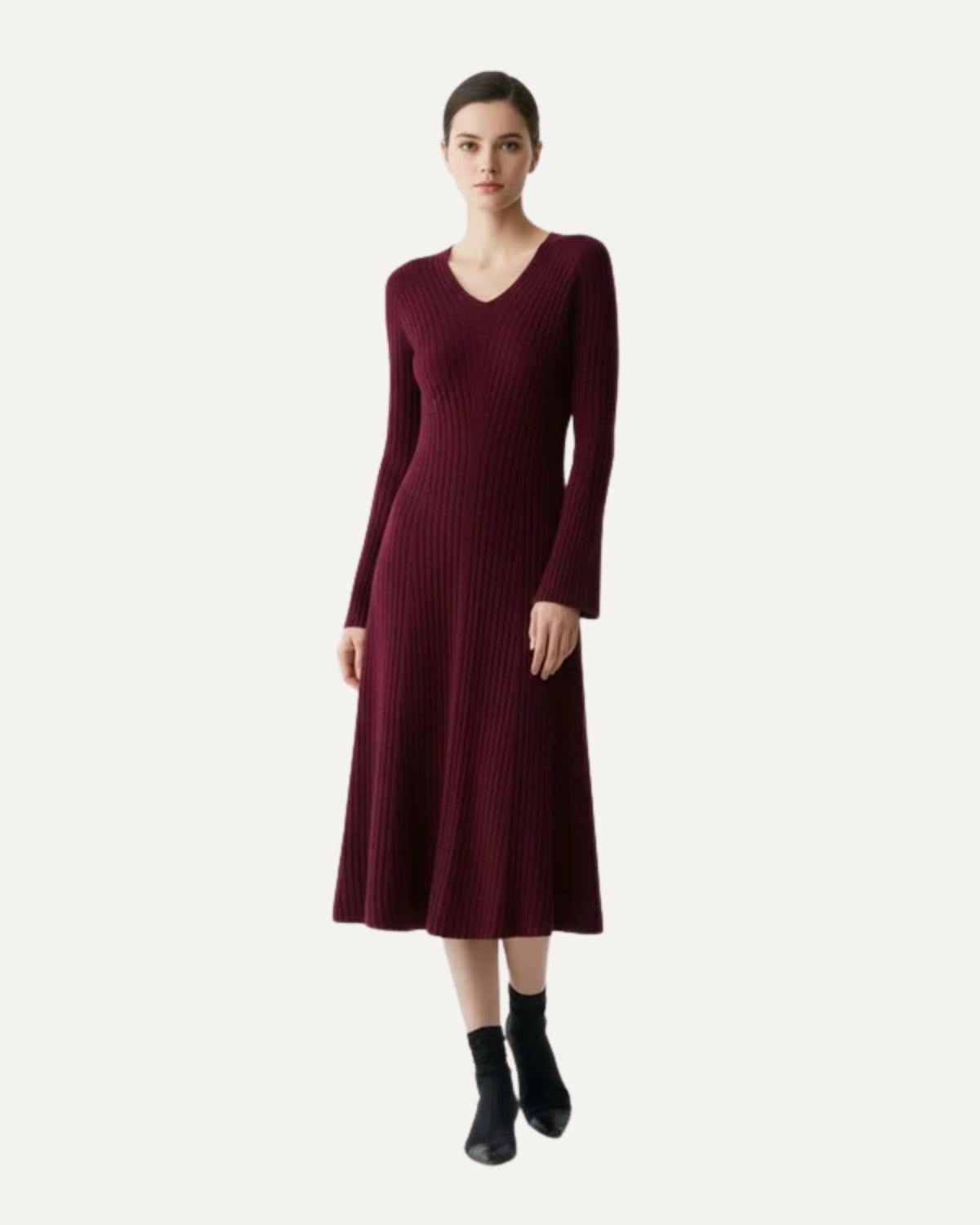 100% Cashmere V-Neck Dress with Relaxed Natural Drape – view 6