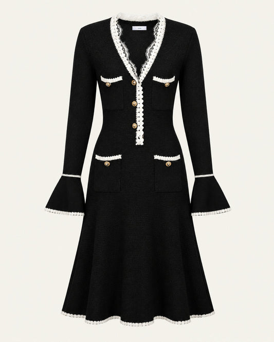 Georgina Long Sleeve Cut-Out Ruffle Viscose Midi Dress