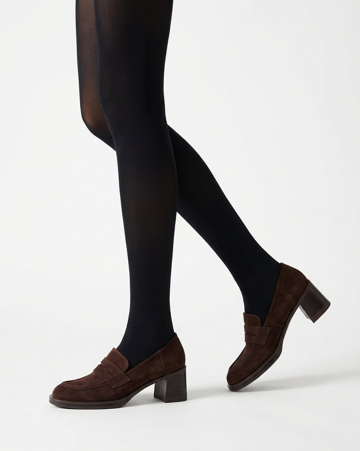 Franziska Heeled Cowhide Leather Loafers with Velvet Lining