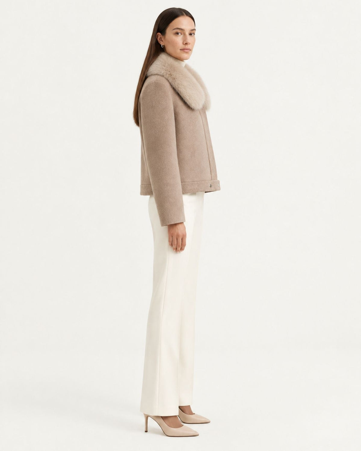 Short Double-Faced Wool Coat with Single Button – view 13