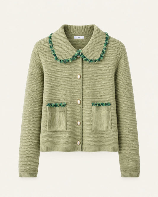Thick Cashmere Structured Cardigan with Peter Pan Collar