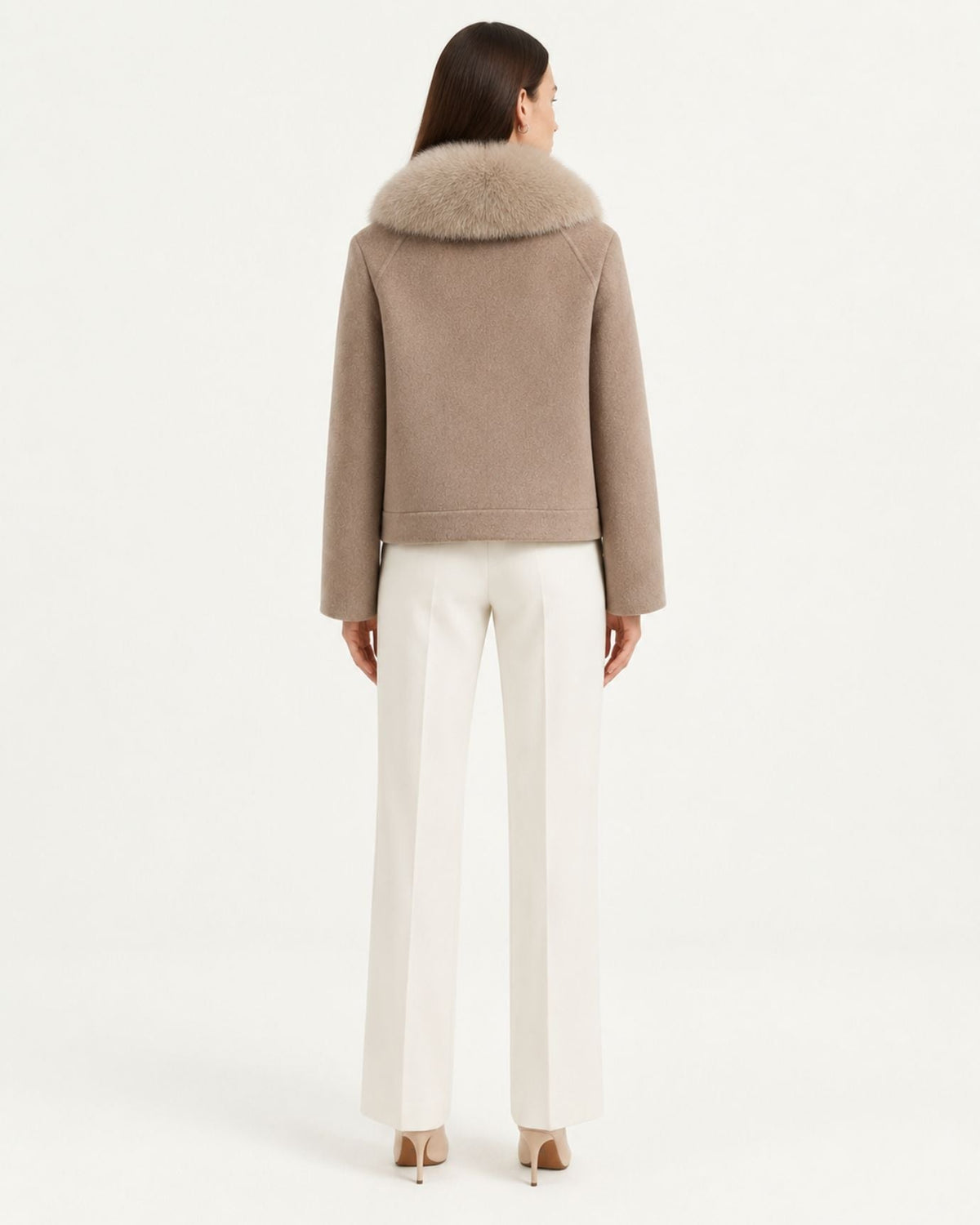 Short Double-Faced Wool Coat with Single Button – view 14
