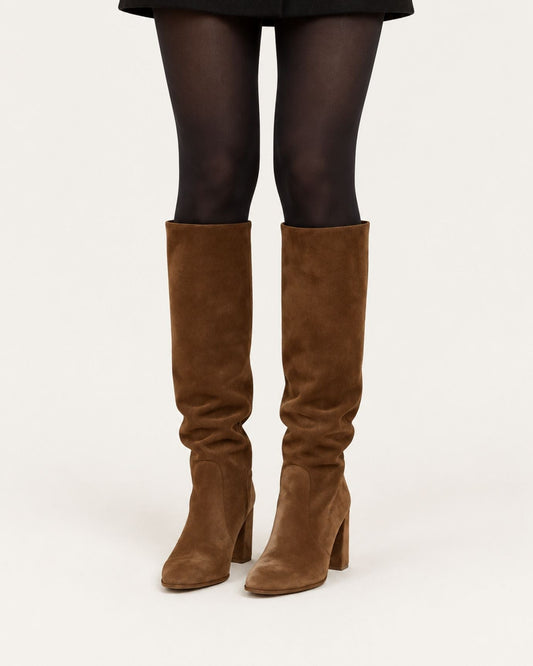 Pointed Toe Sheepskin Leather Tall Boots – Brown – view 2