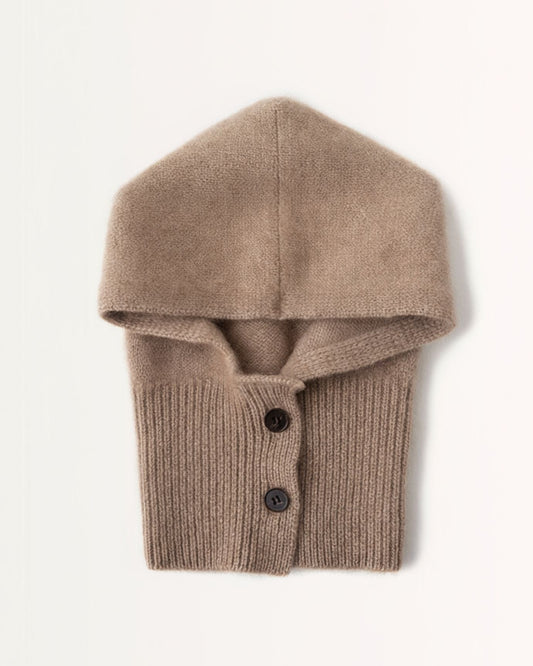 Pure Cashmere Knitted Hat with Front Button Detail