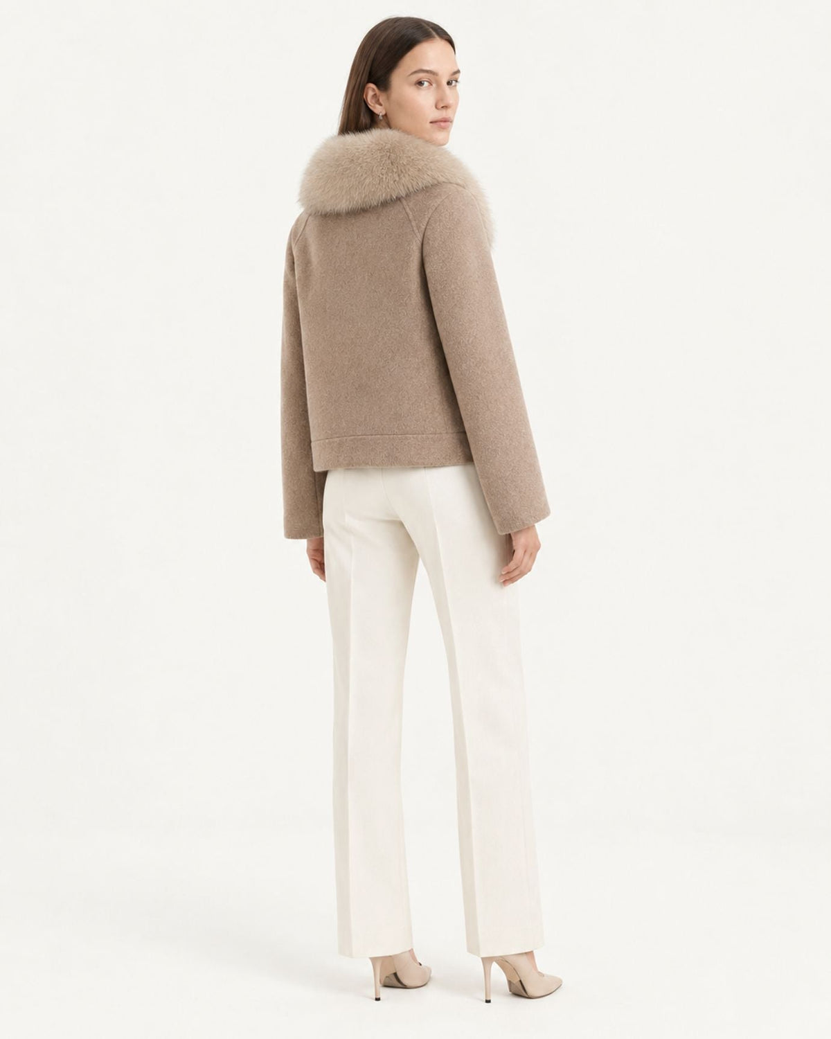 Short Double-Faced Wool Coat with Single Button – view 15
