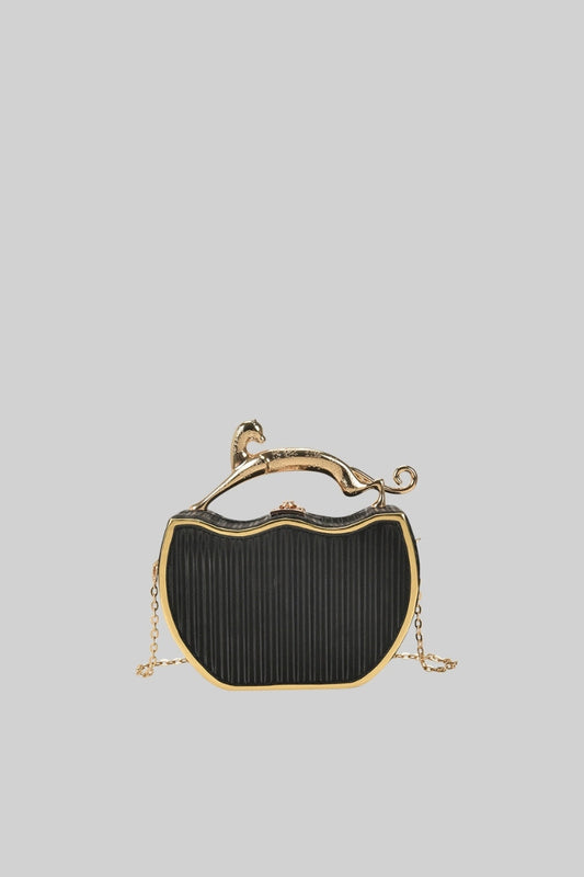 Structured Box Bag with Metallic Leopard Detail – Black
