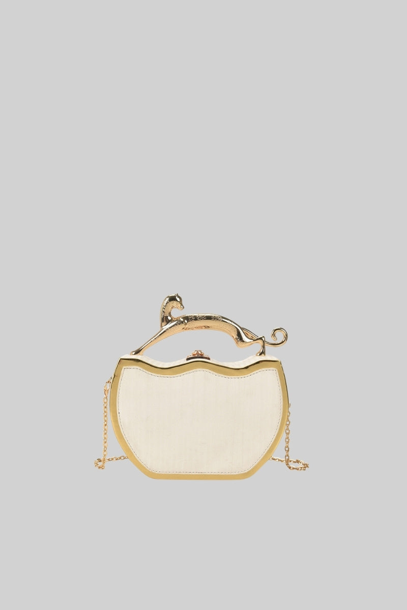 Structured Box Bag with Metallic Leopard Detail – White