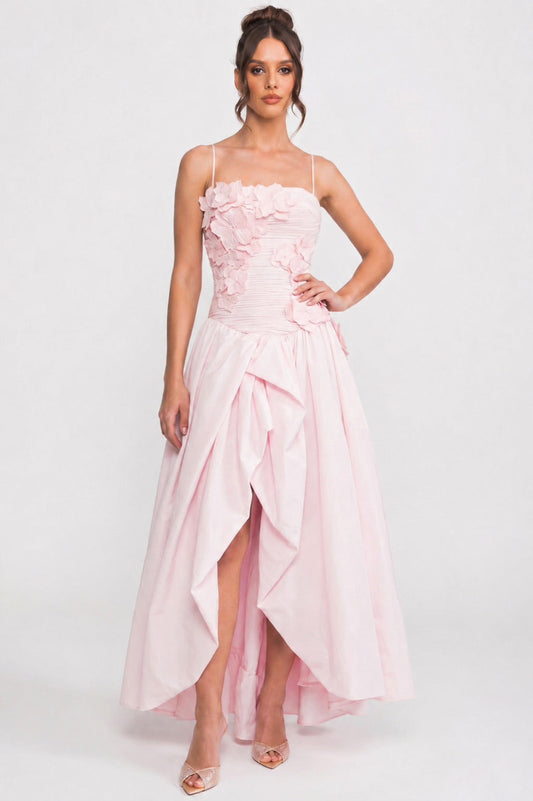 Strapless Sweetheart Ballgown with 3D Floral Bodice – Pink