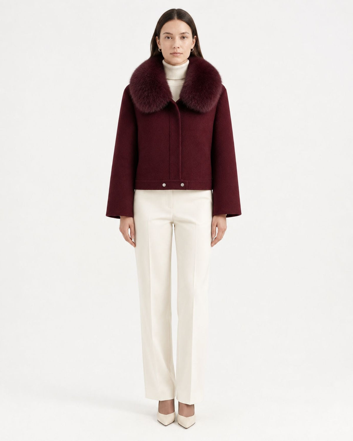 Short Double-Faced Wool Coat with Single Button – view 7