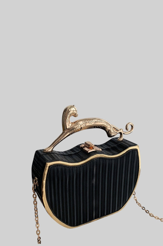 Structured Box Bag with Metallic Leopard Detail – Black