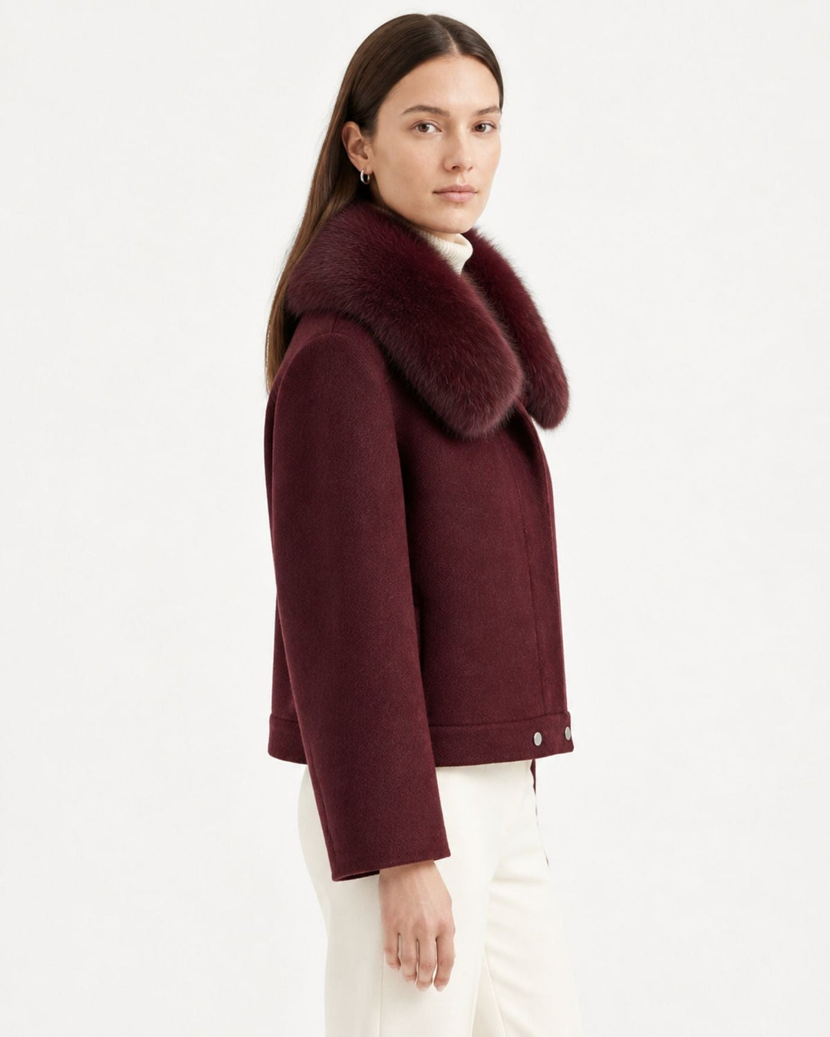 Short Double-Faced Wool Coat with Single Button – view 8