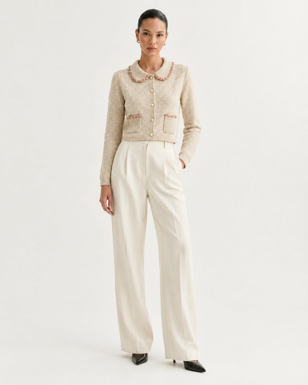 Thick Cashmere Structured Cardigan with Peter Pan Collar – view 7