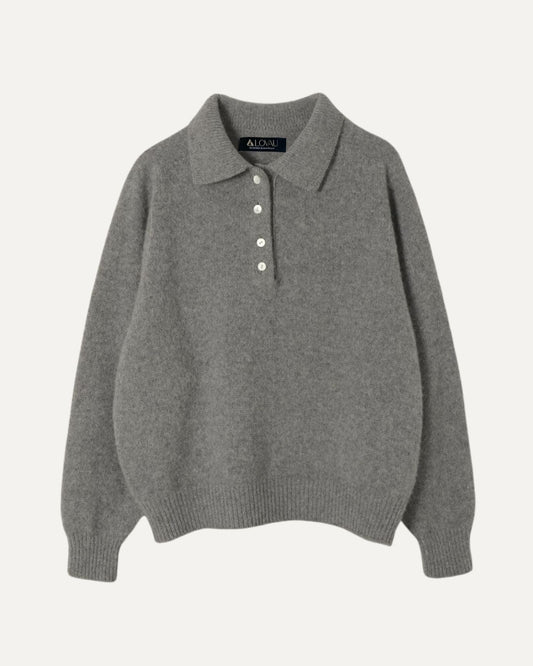 Lina Relaxed Fit Button Polo Collar Knit Jumper
