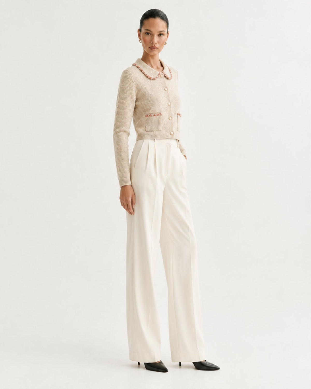 Thick Cashmere Structured Cardigan with Peter Pan Collar – view 8