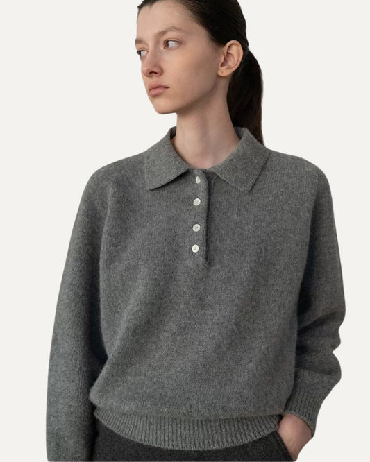 Lina Relaxed Fit Button Polo Collar Knit Jumper – view 2