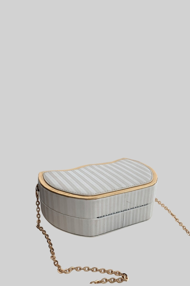 Structured Box Bag with Metallic Leopard Detail – White – view 3