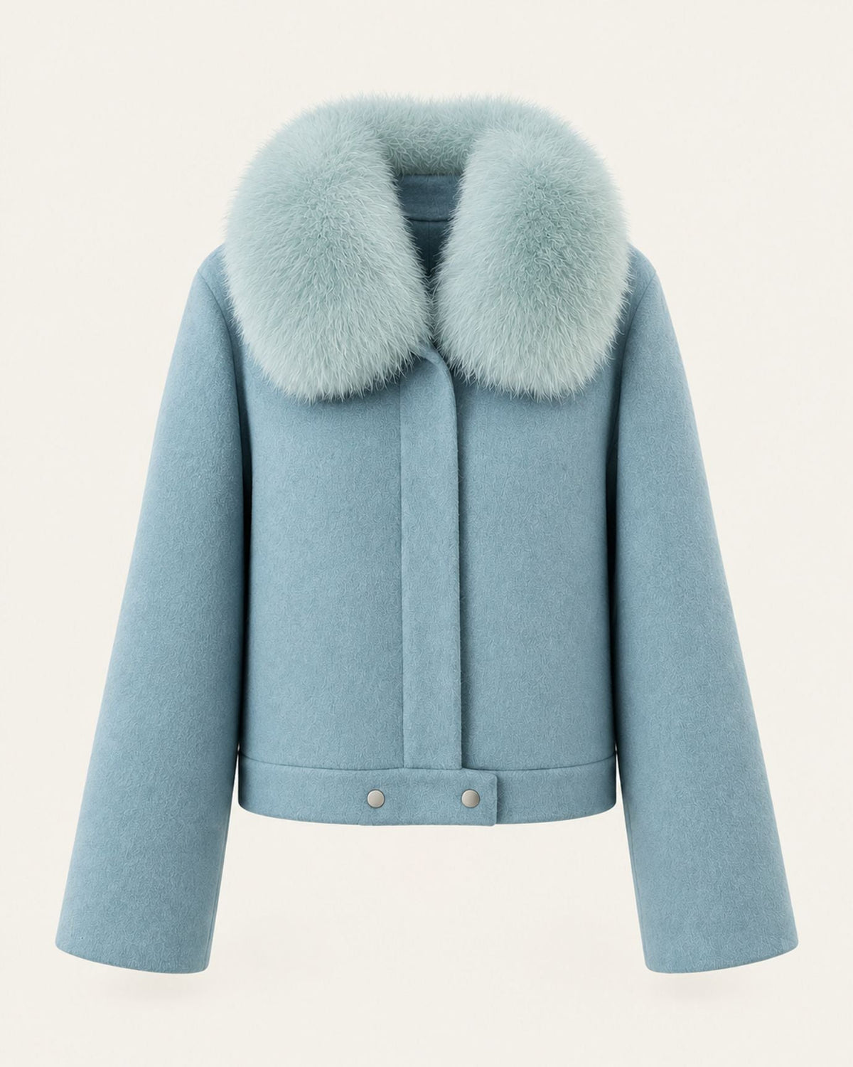 Short Double-Faced Wool Coat with Single Button