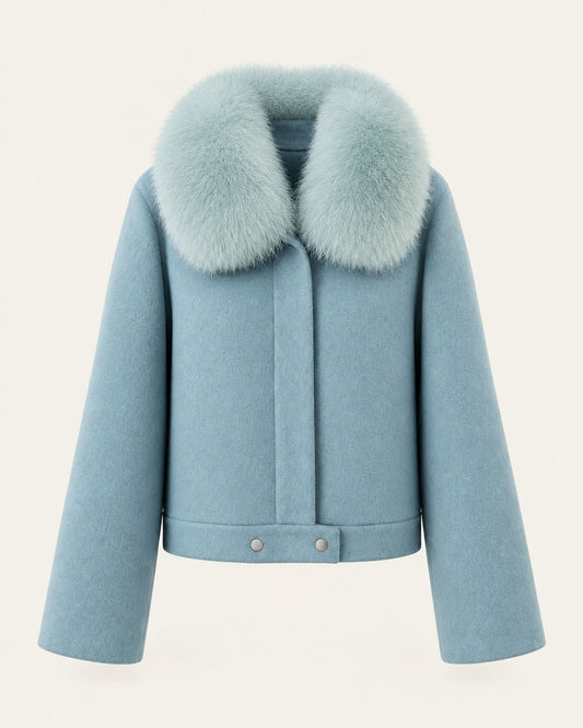 Short Double-Faced Wool Coat with Single Button