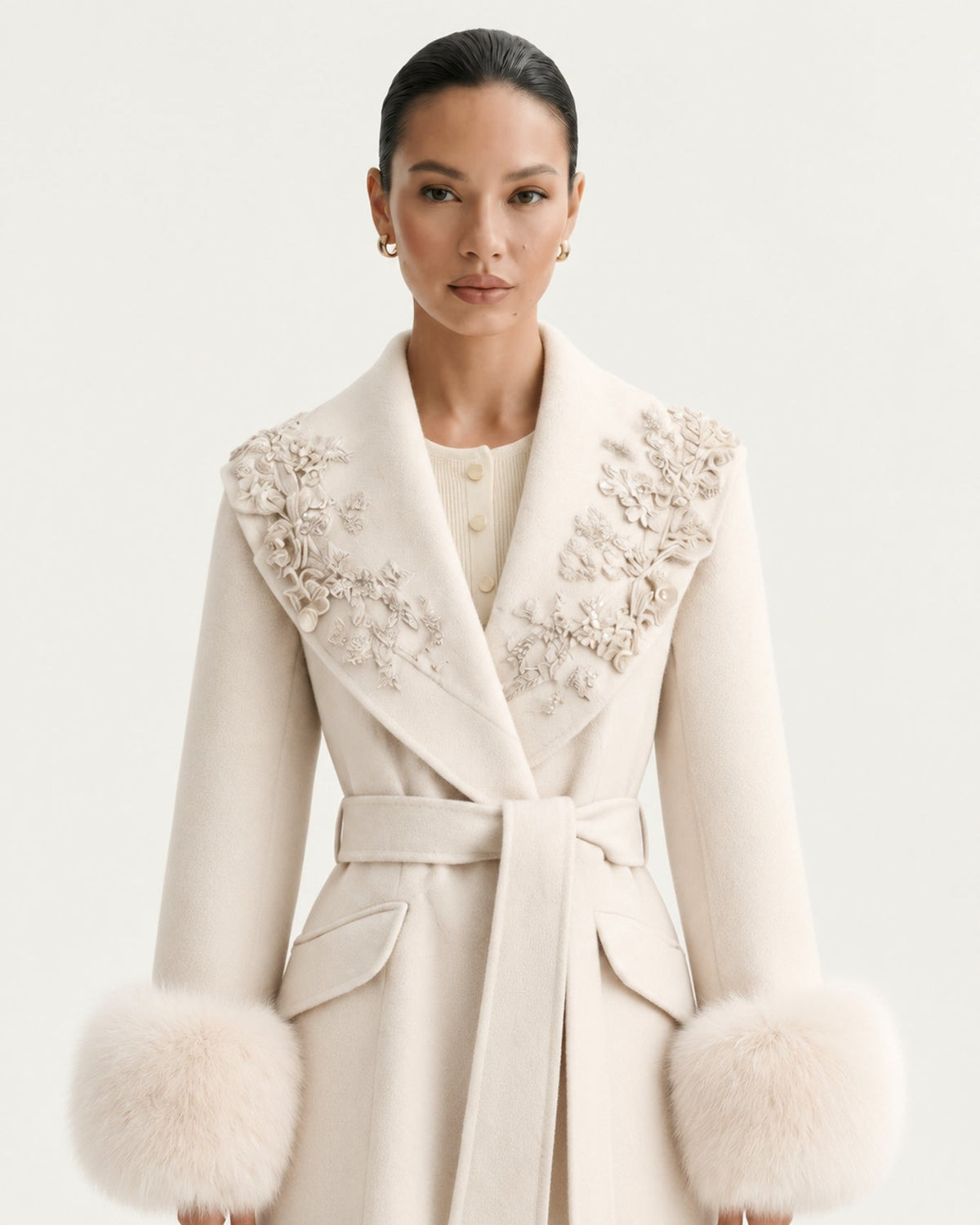 Hamptons Long Wool Cashmere Coat with Embellished Collar – view 9
