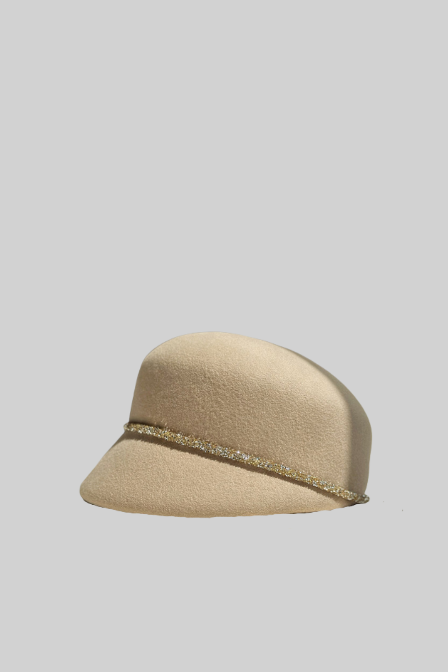 Short Brim Hat with Wrapped Detail and Chain Accent – Beige – view 5
