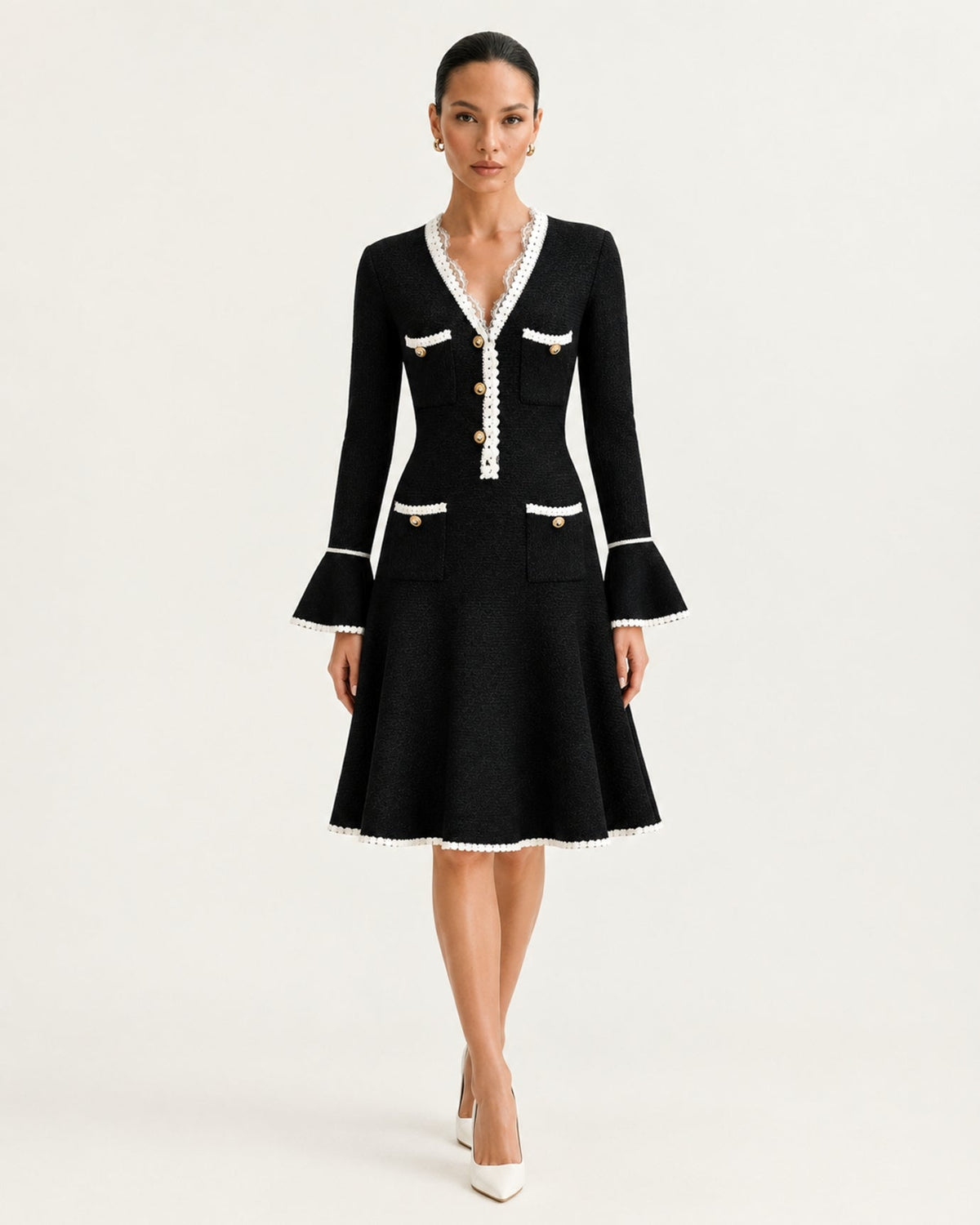 Georgina Long Sleeve Cut-Out Ruffle Viscose Midi Dress – view 2