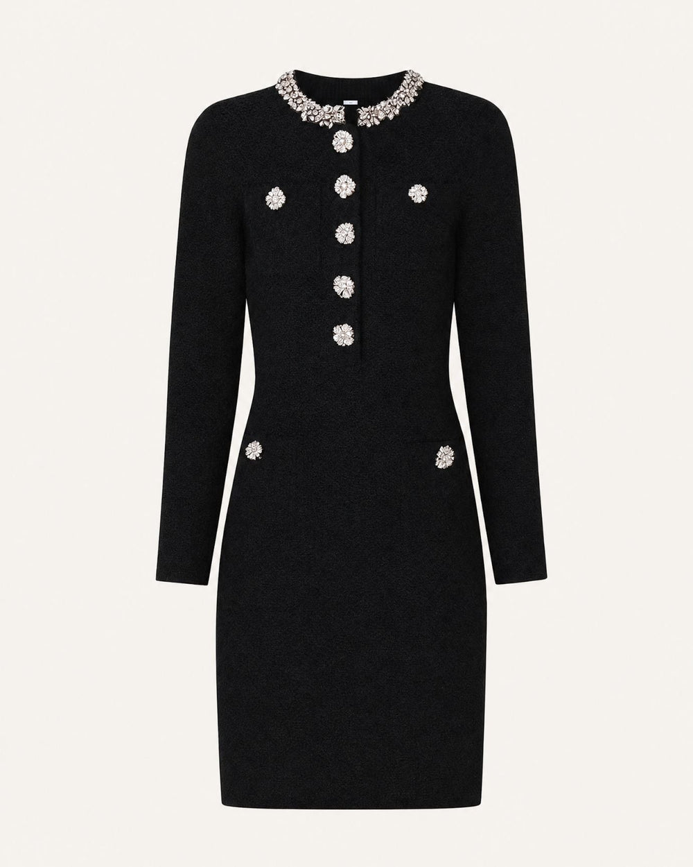 Long Sleeve Slim Fit Knit Mini Dress with Rhinestone Sleeves