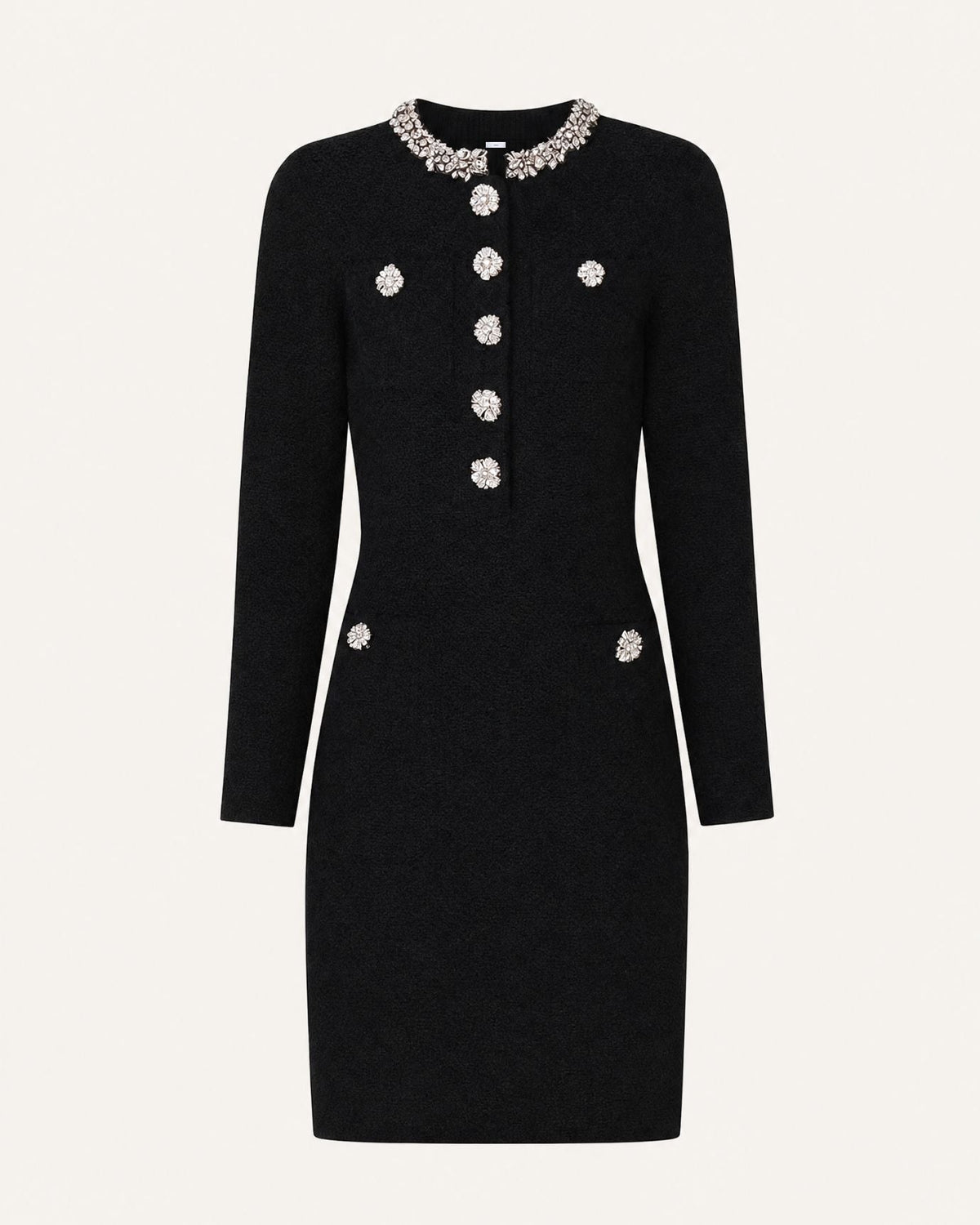 Long Sleeve Slim Fit Knit Mini Dress with Rhinestone Sleeves