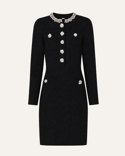 Long Sleeve Slim Fit Knit Mini Dress with Rhinestone Sleeves