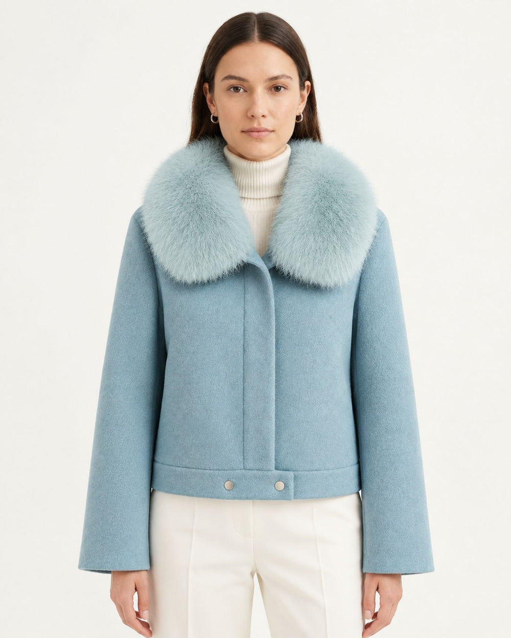 Short Double-Faced Wool Coat with Single Button