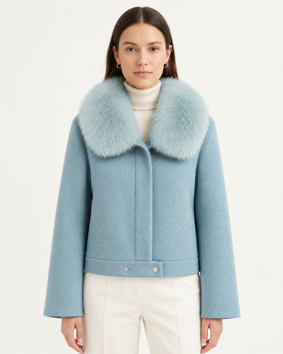 Short Double-Faced Wool Coat with Single Button – view 2