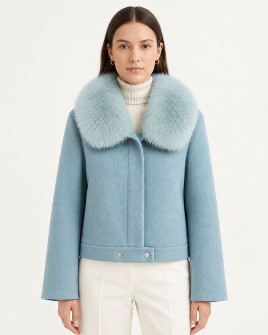 Short Double-Faced Wool Coat with Single Button – view 2