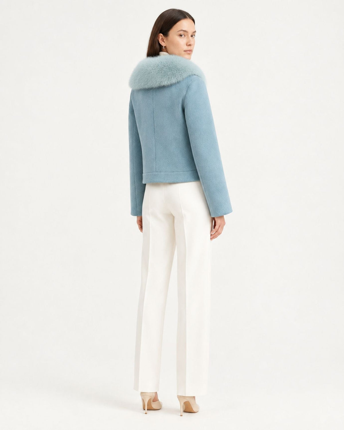 Short Double-Faced Wool Coat with Single Button – view 5
