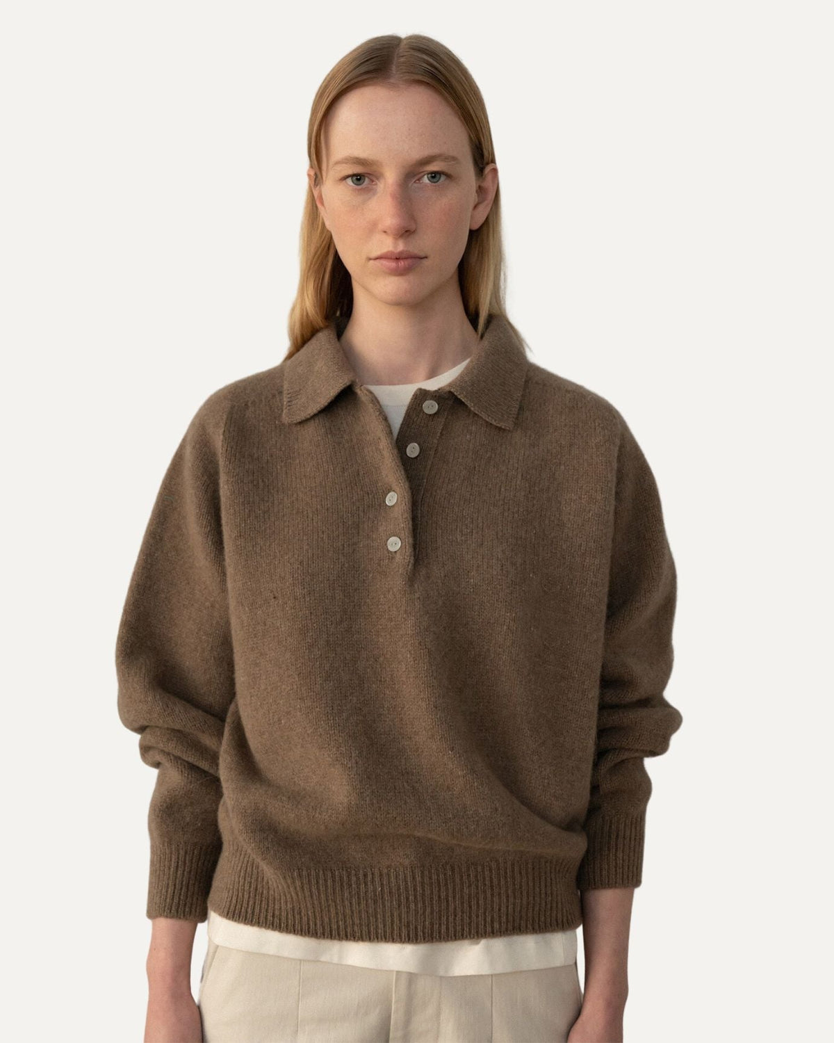 Lina Relaxed Fit Button Polo Collar Knit Jumper – view 6