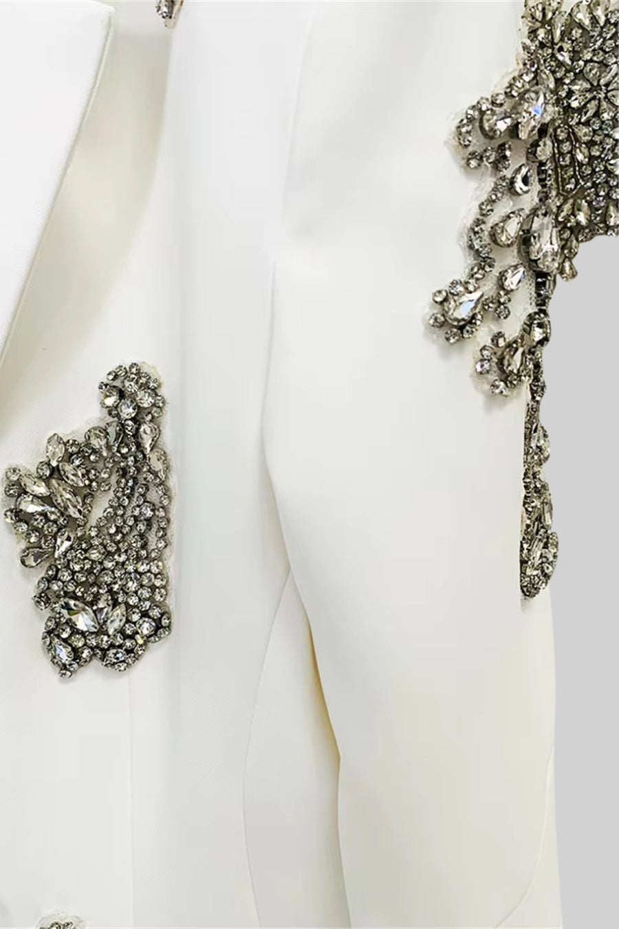 Floral Embellished Double-Breasted Blazer and Wide-Leg Trouser Suit – White – view 6