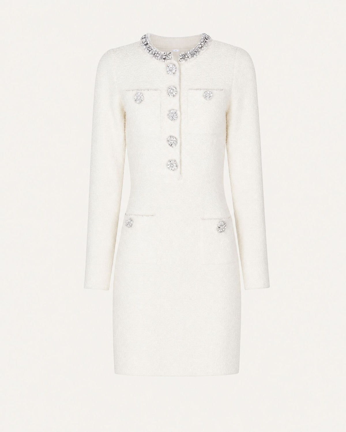 Long Sleeve Slim Fit Knit Mini Dress with Rhinestone Sleeves – view 6