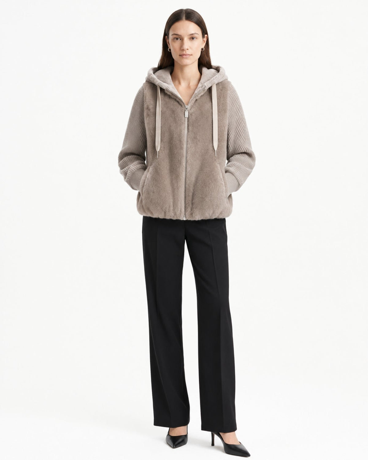 Heavyweight Hooded Textured Knit Down Coat – view 7