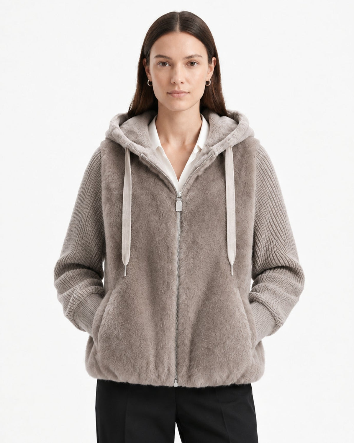 Heavyweight Hooded Textured Knit Down Coat – view 8