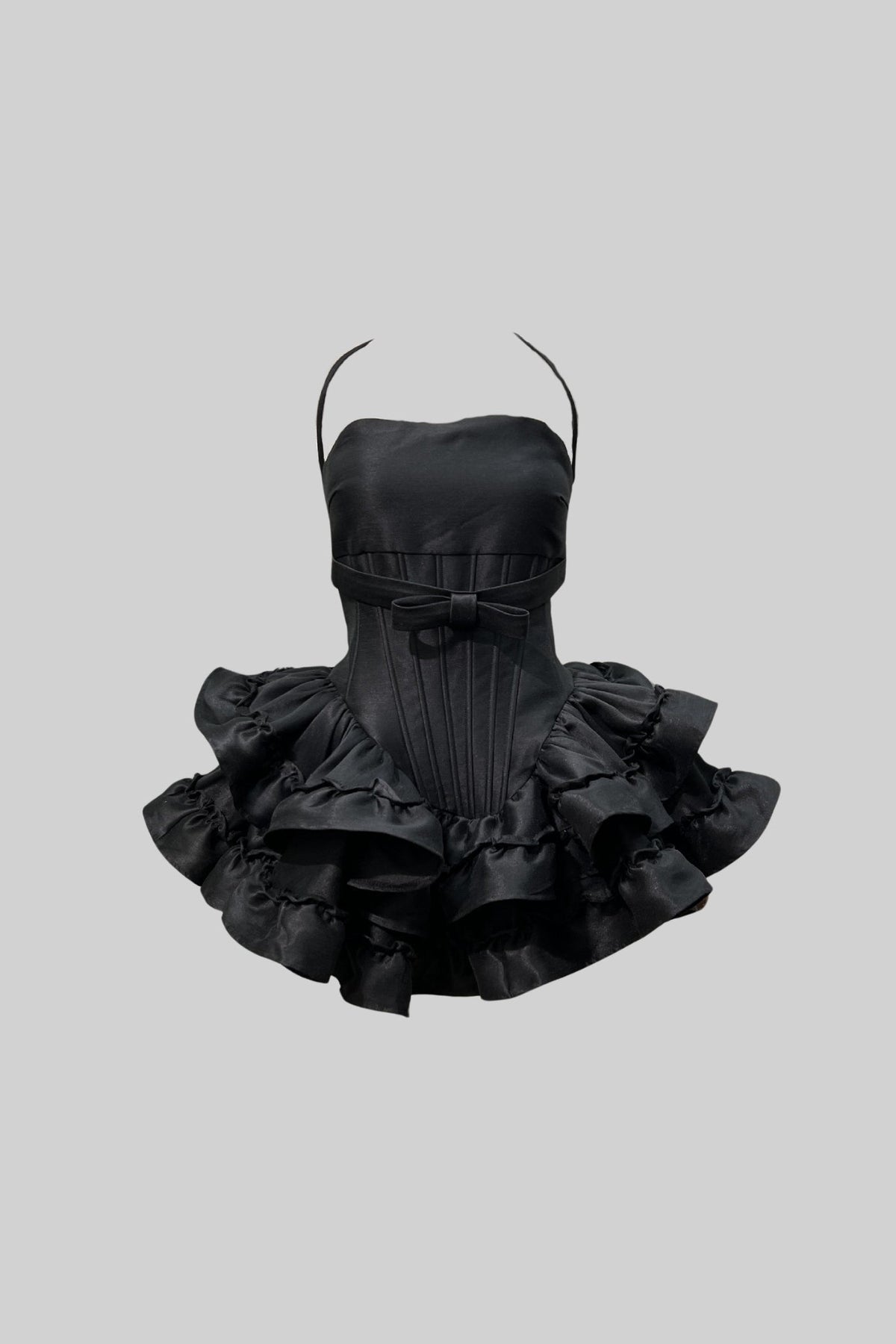 Sleeveless Corset-Style Mini Dress with Ruffled Flared Skirt – Black – view 1